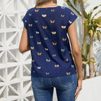Ladies' Fashionable Butterfly Print Top With Round Neck Pullover And Short Sleeved T-shirt - SJB-DIAMOND ELITES