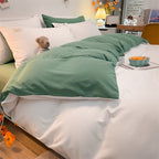 Pure Color Washed Cotton Four-piece Set Of Plaid Striped Sheets Quilt Cover Bedding Pi-Mart