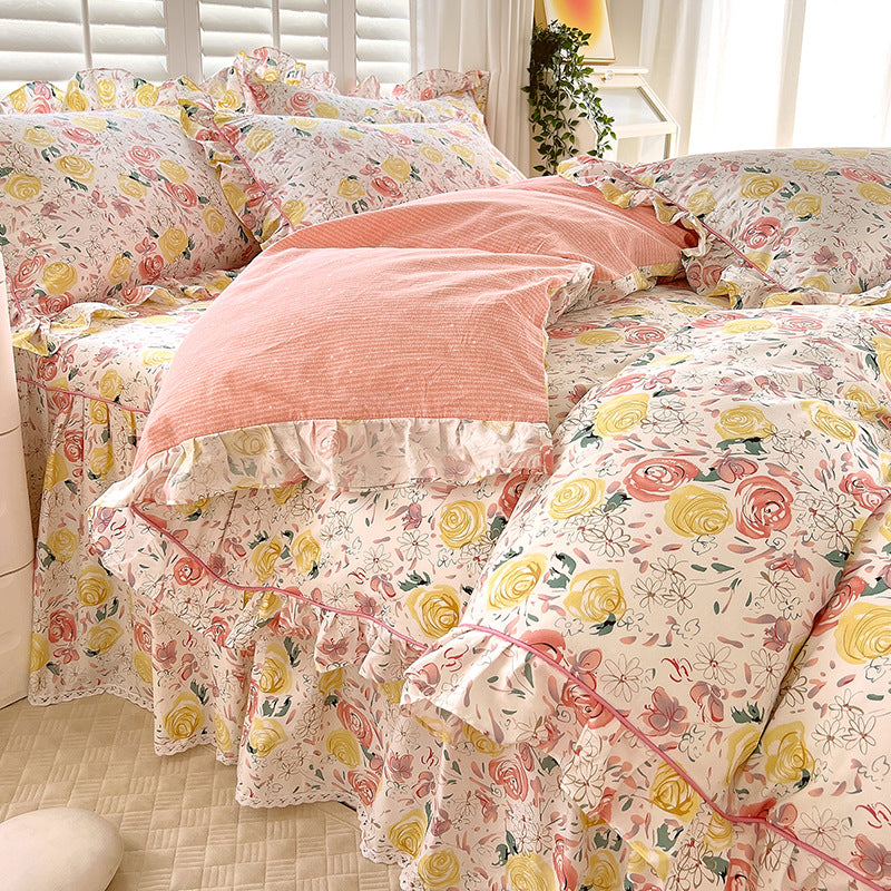 Bed Skirt Model Cotton Bedding Four-piece Set Sheet Quilt Cover Pi-Mart