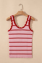Rose Stripe Scalloped Edge Ribbed Tank Top