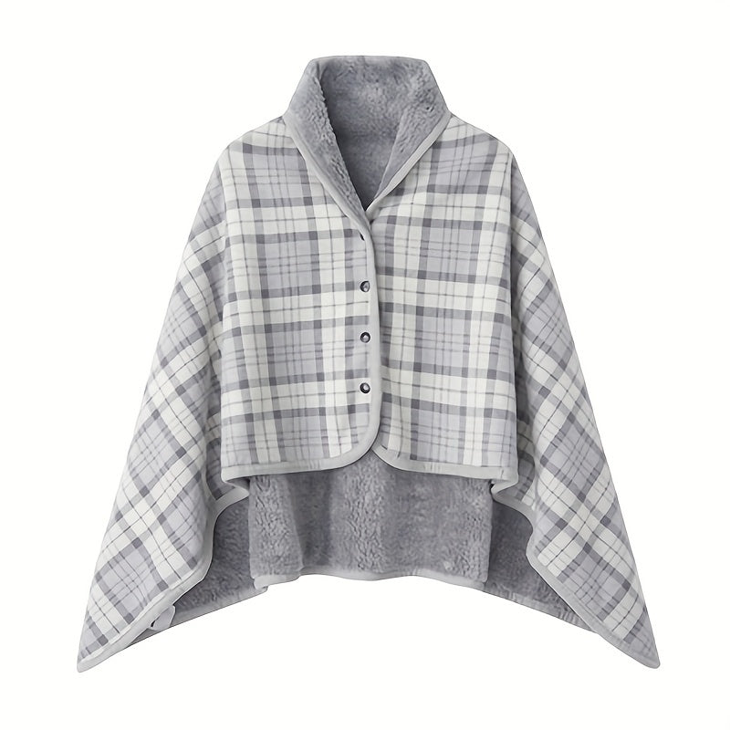 1pc Cozy Polar Fleece Shawl Blanket - Soft Double Layer Thick Plaid Pattern, Warm Autumn and Winter Wearable Throw Blanket for Office, Home, and Outdoor - Perfect for Chilly Days and Gift Giving