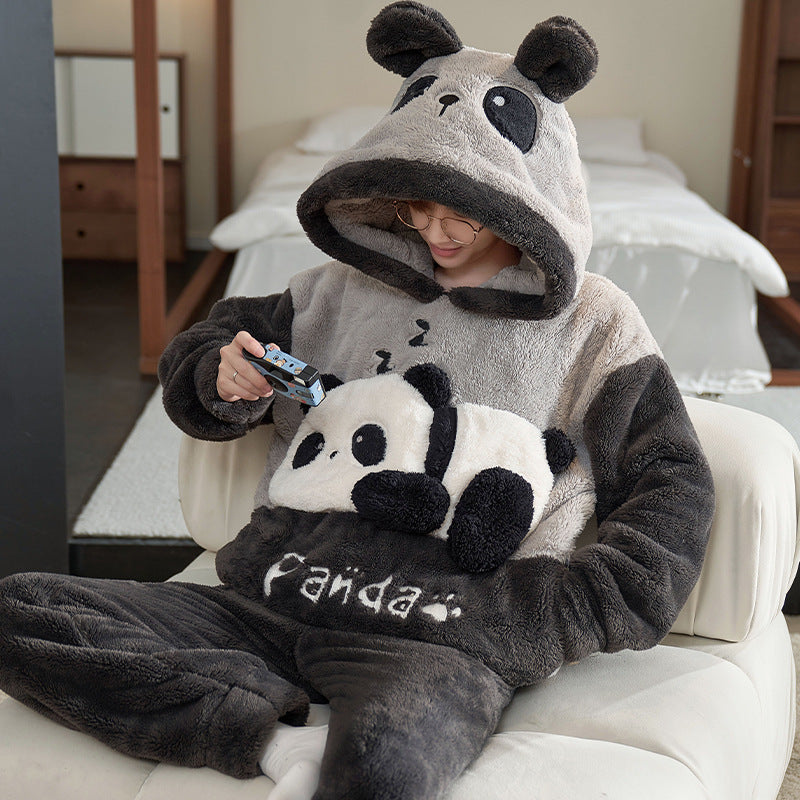 Men's Pajamas Autumn And Winter Coral Fleece Thickened With Flannel Cartoon Home Wear Pi-Mart