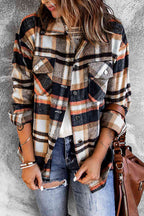 Classic Plaid Button Front Shirt Jacket with Breast Pockets Casual & Minimalist Outerwear Stevvex
