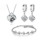 New Style Stamp Silver Color Jewelry Luxury Sets Zircon Elegant Square Cube Necklace Earrings Bracelet For Women - SJB-DIAMOND ELITES