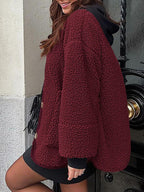 Modern Cozy Women Luxuriously Cozy Contrast Button Up Sherpa Jacket with Pockets For Fall & Winter Stevvex