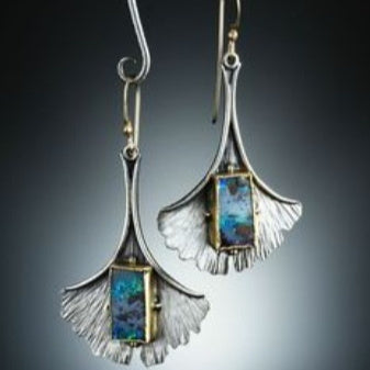 Creative Ginkgo Leaf Color Turquoise Earrings Pi-Mart