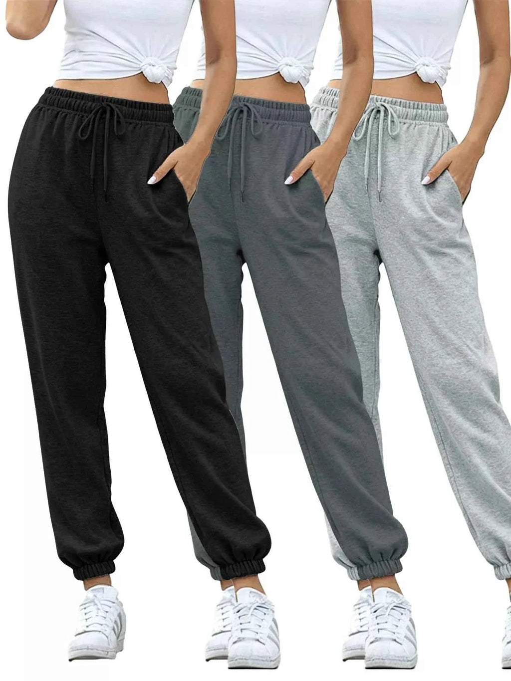 3 Piece Drawstring Joggers with Pockets THRIXINE