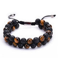 Natural Tiger Eye Stone Lava Lava Stone Double Row Bracelet Pi-Mart