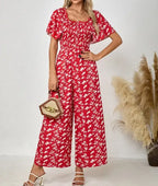 Ladies' Printed Square Neck Fashionable Loose Vacation Style Jumpsuit - SJB-DIAMOND ELITES