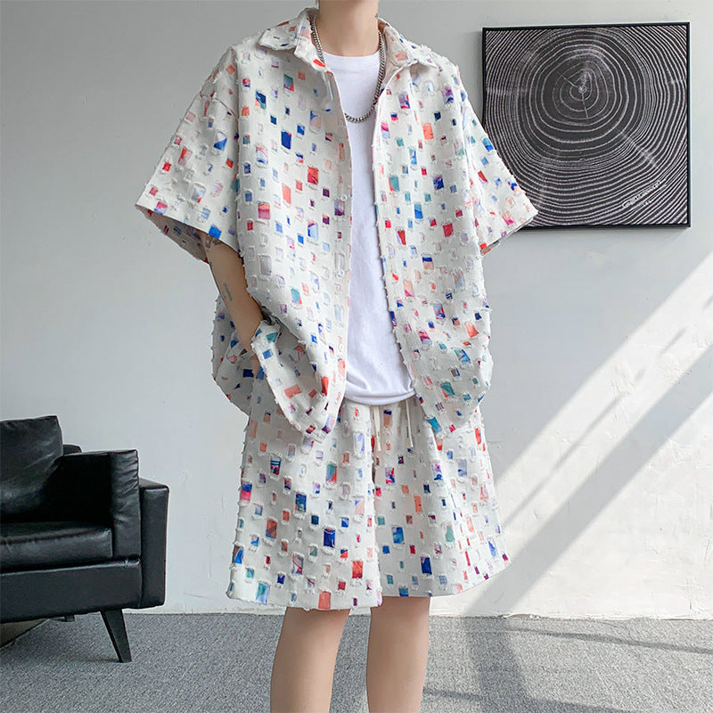Summer New Chessboard Plaid Shirt Short Sleeve Shorts Suit Lootquake LLC