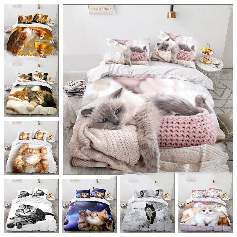 Cat Series 3d Digital Printed Quilt Cover Three-piece Set Pi-Mart