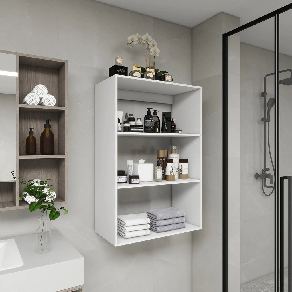 B4 Bathroom colset shelves Wood Modular Closet System Wall Mounted Shelves Walk in Clothes Storage Cabinet Shelving Built in Closet Organizer for Bedroom White 31.49''W x 16.04''D x 47.24''H Pi-Mart