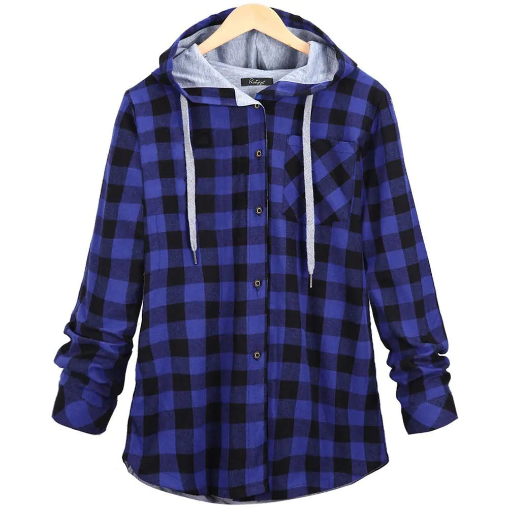 Multicolor Checked Hooded Cardigan for Women Pi-Mart