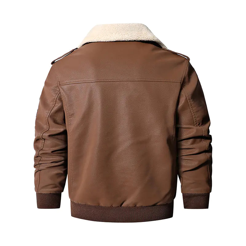 Men's Vintage Brown Bomber Leather Jacket for Winter Pi-Mart
