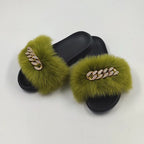 Plush Imitation Fox Fur Flip Flops Fashion Slippers Pi-Mart