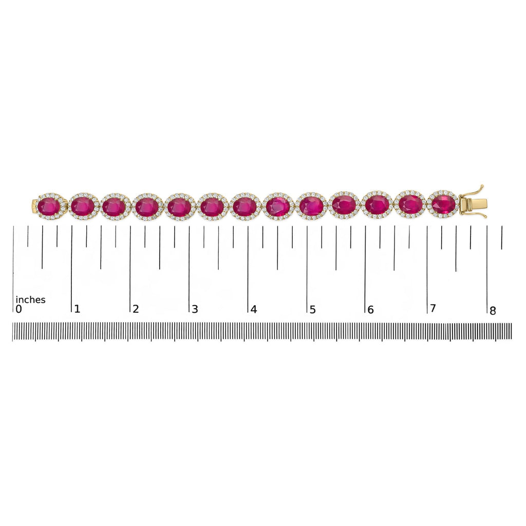 14K Yellow Gold 6 2/5 Cttw Diamond and 34.0 Cttw Oval Red Ruby Halo Link Bracelet (I-J Color, SI1-SI2 Clarity) - 7.25" Inches Lootquake LLC