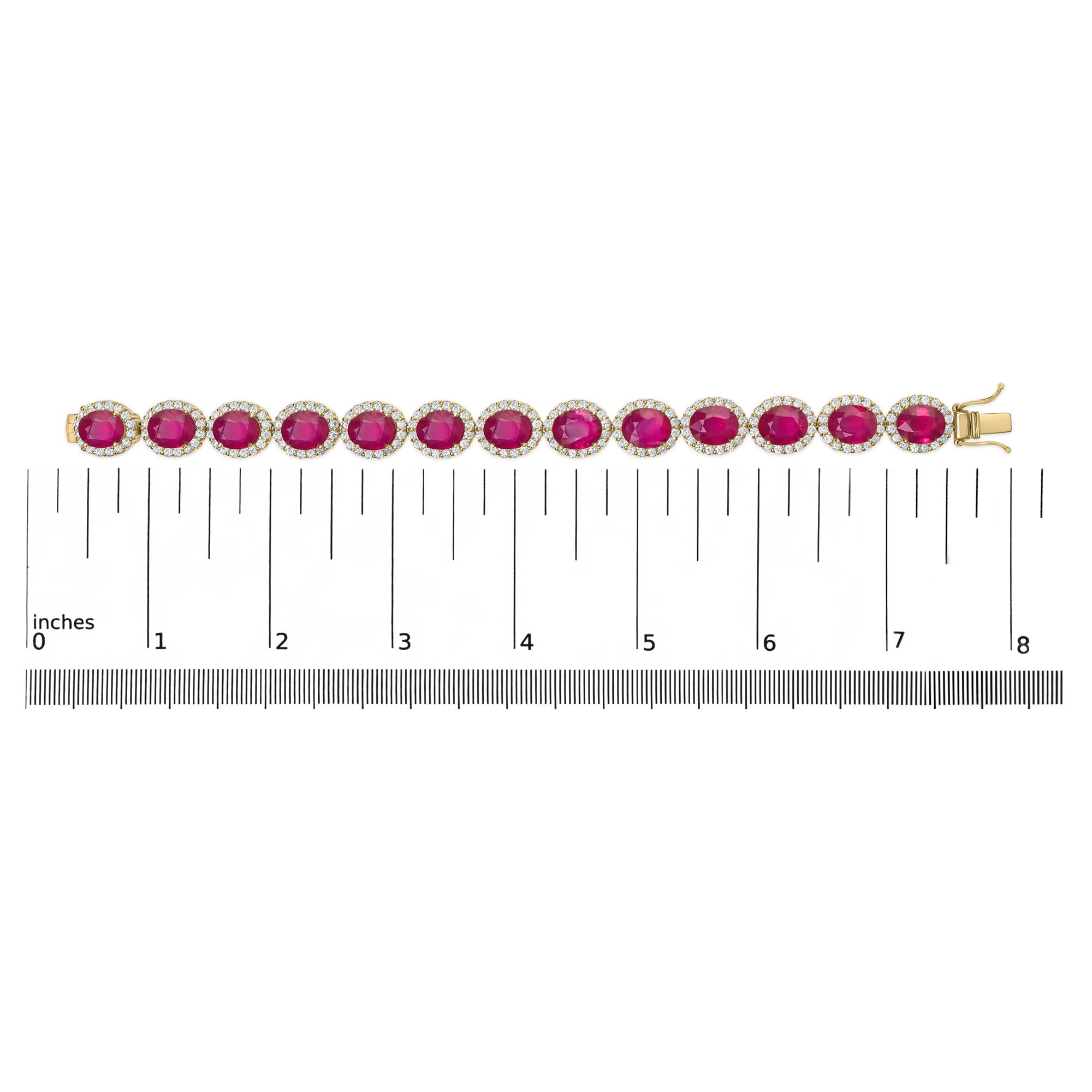 14K Yellow Gold 6 2/5 Cttw Diamond and 34.0 Cttw Oval Red Ruby Halo Link Bracelet (I-J Color, SI1-SI2 Clarity) - 7.25" Inches Lootquake LLC