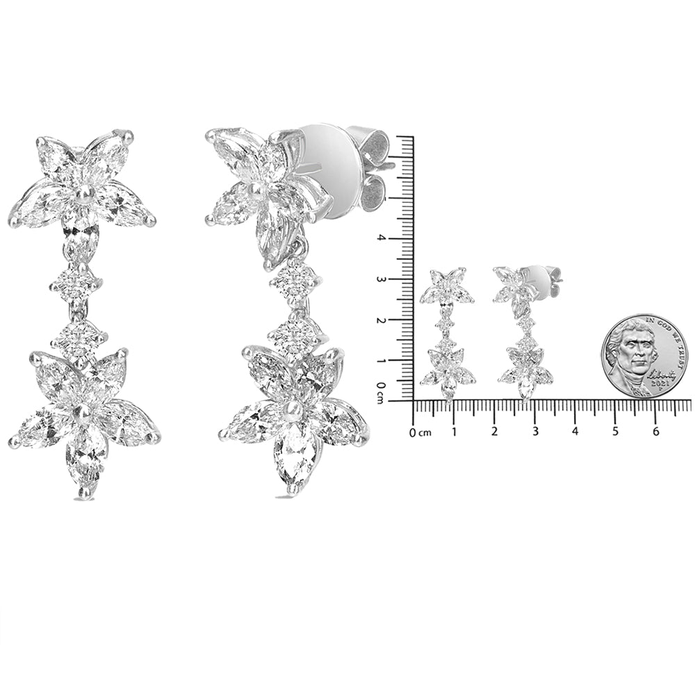 18k White Gold 6.0 Cttw Marquise Diamond Floral Dangle Drop Earrings (E-F Color, VS1-VS2 Clarity) Lootquake LLC