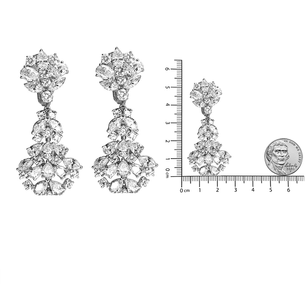 18K White Gold 9 1/2 Cttw Diamond Cluster Drop Dangle Clip-On Earrings (F-G Color, VS1-VS2 Clarity) Lootquake LLC