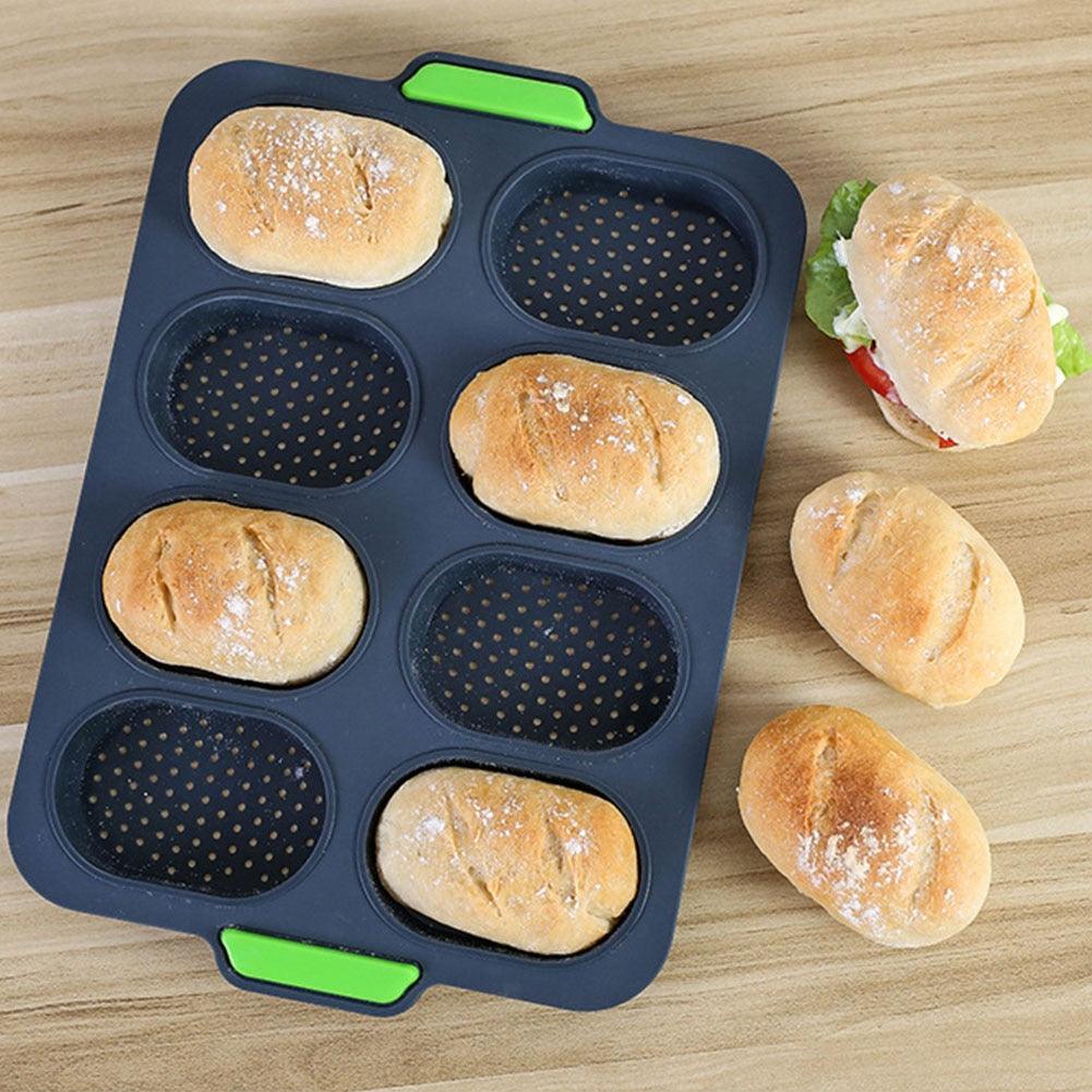 8 Cavity Bread Mold Silicone Baking Toast Moulds Home Cake Food Grade French Bread Biscuit Molds Non-stick Perforated Pan, Bread Crisping Tray, Loaf Baking Mould, French Bread, Breadstick Stevvex