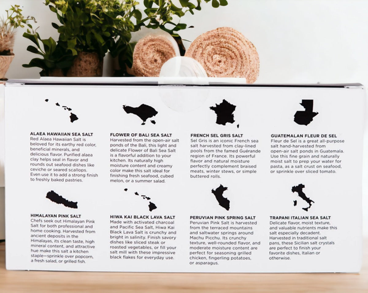 Gourmet 8-Vial Sourced Salt Set - 7 Regional Salts Gift Box for Cooking BandsCo Straps