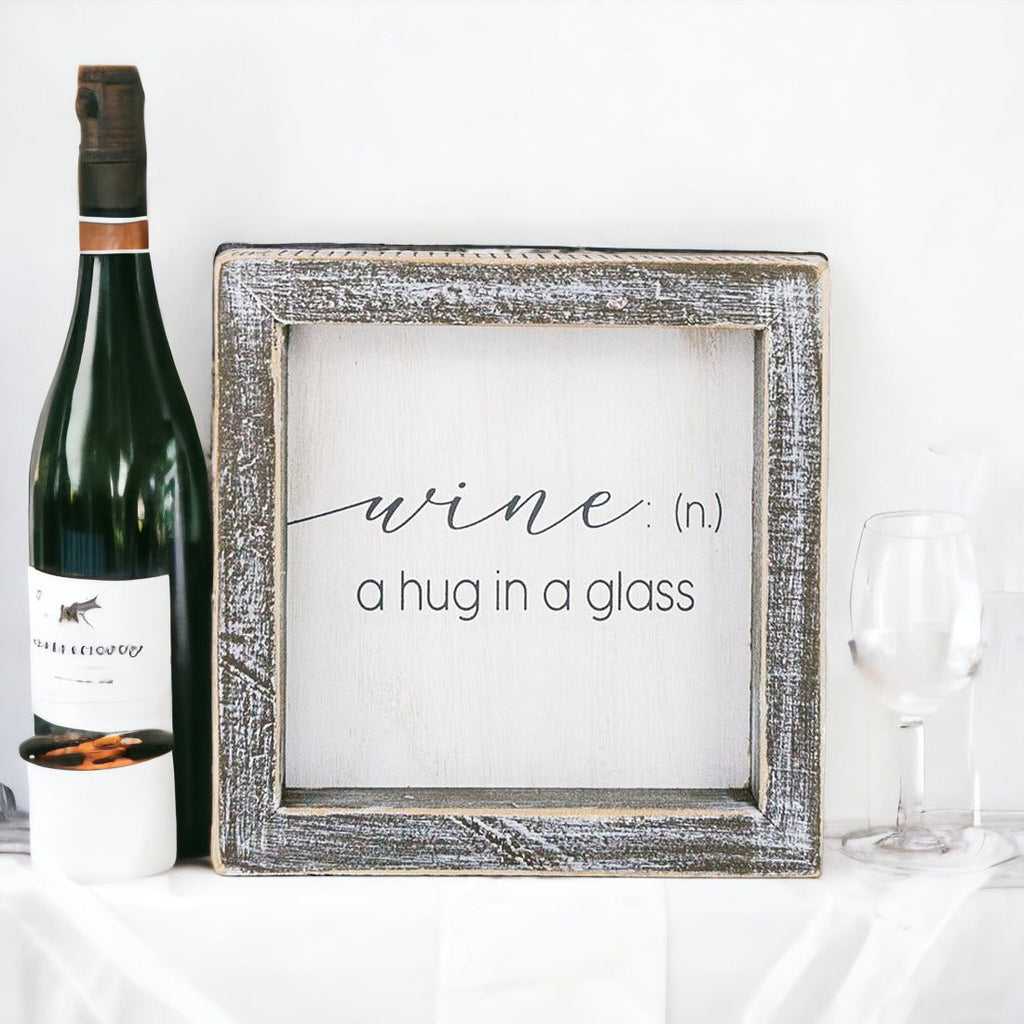 Framed Wine Sign Wall Art Rustic Home Decor For Wine Lovers Kitchen Bar Display Gift BandsCo Straps