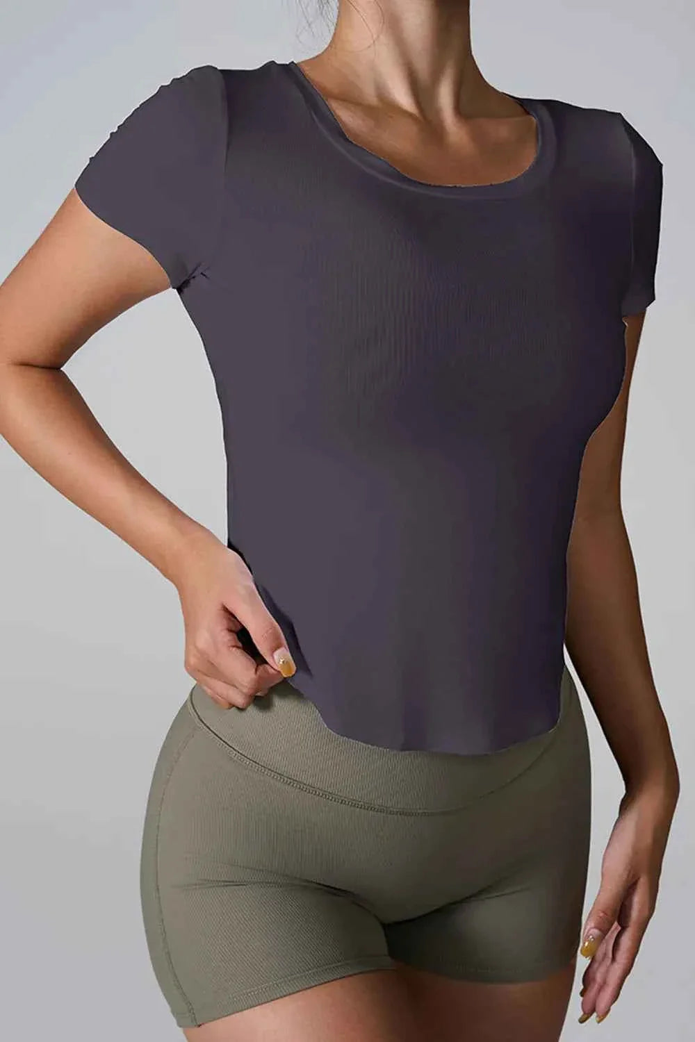 Cutout Round Neck Short Sleeve Active T-Shirt THRIXINE