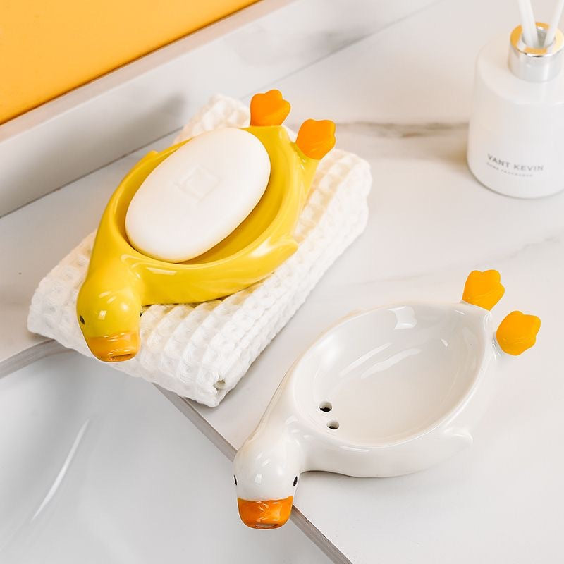 Small Yellow Duck Creative Ceramic Drain Soap Box Pi-Mart