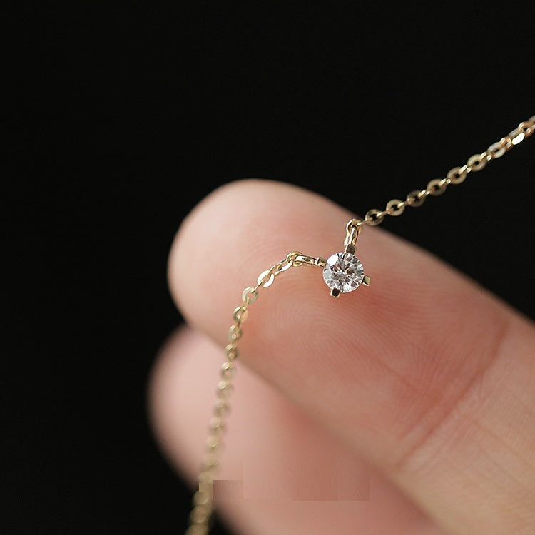 Women's Pure 14k Yellow Gold Single Diamond  Necklace Pi-Mart