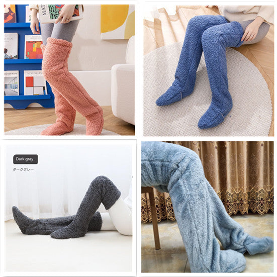 Over Knee High Fuzzy Long Socks Winter Warm Cold Leg Knee Joint Cold-proof Stockings Home Floor Sleeping Socks Pi-Mart