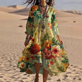 Fashion Flower Printed V-neck Mid-length Dress Lootquake LLC