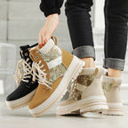 Men's Print Boots Autumn And Winter High-top British Style Comfy Breathable Casual Flat Shoes Outdoor Walking Running Boots Pi-Mart