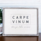 Carpe Vinum XL Large Wooden Framed Wine Sign Wall Decor Seize The Wine Rustic Limited Edition BandsCo Straps