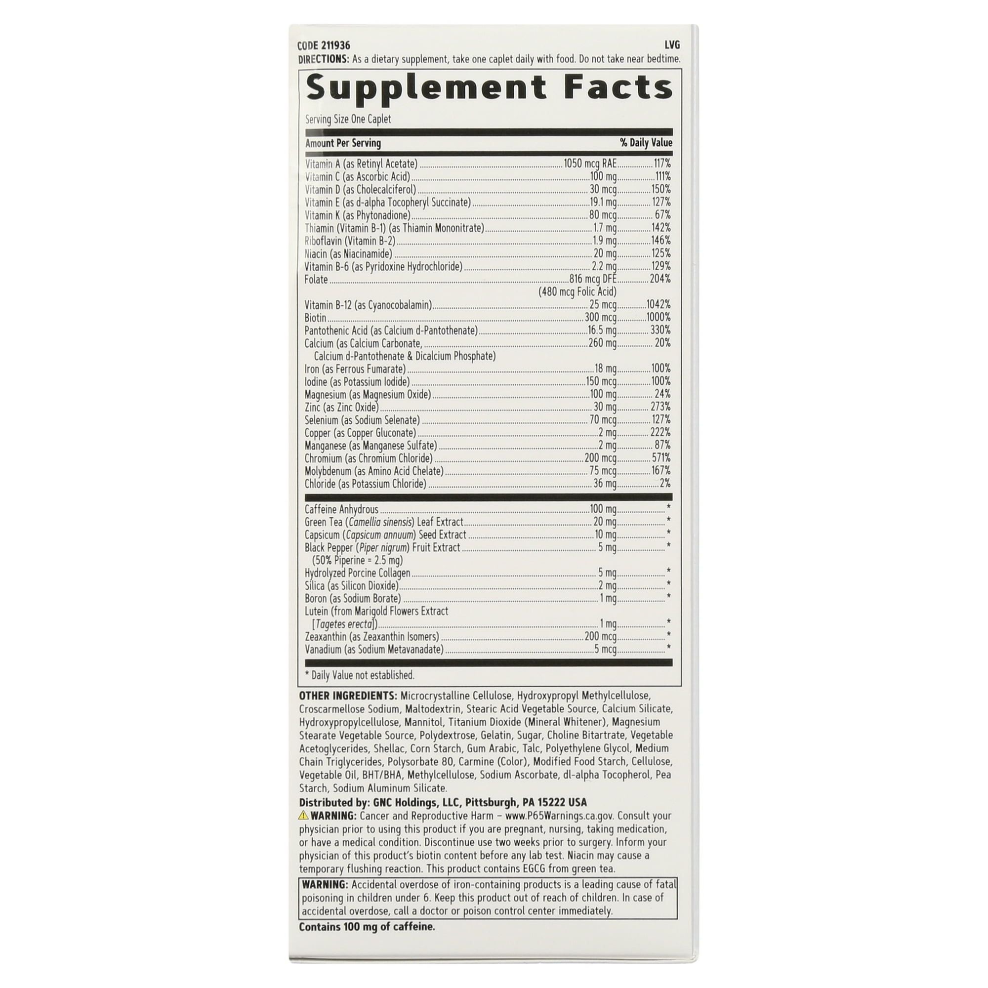 GNC Women's Energy One Daily Multivitamin, 60 Tablets, Vitamin Support for Active Women