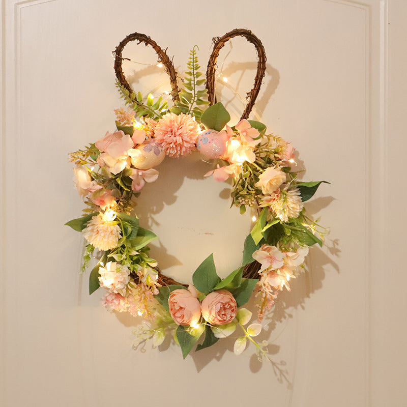 Easter Egg Simulation Wreath Easter Chrysanthemum Rabbit Modeling Decorative Pendant Pi-Mart