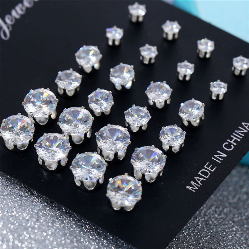 White Crystal Stud Earrings Set Pi-Mart