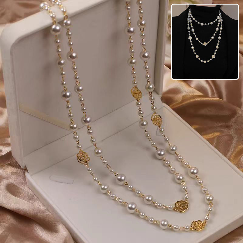 Retro Multi-layer Pearls Necklace Fashion Long Sweater Chain Versatile Accessories For Women Pi-Mart