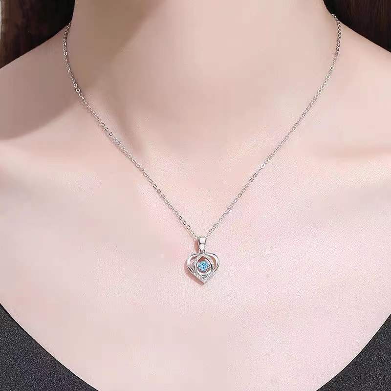 S925 Beating Heart-shaped Necklace Women Luxury Love Rhinestones Necklace Jewelry Gift For Valentine's Day Pi-Mart