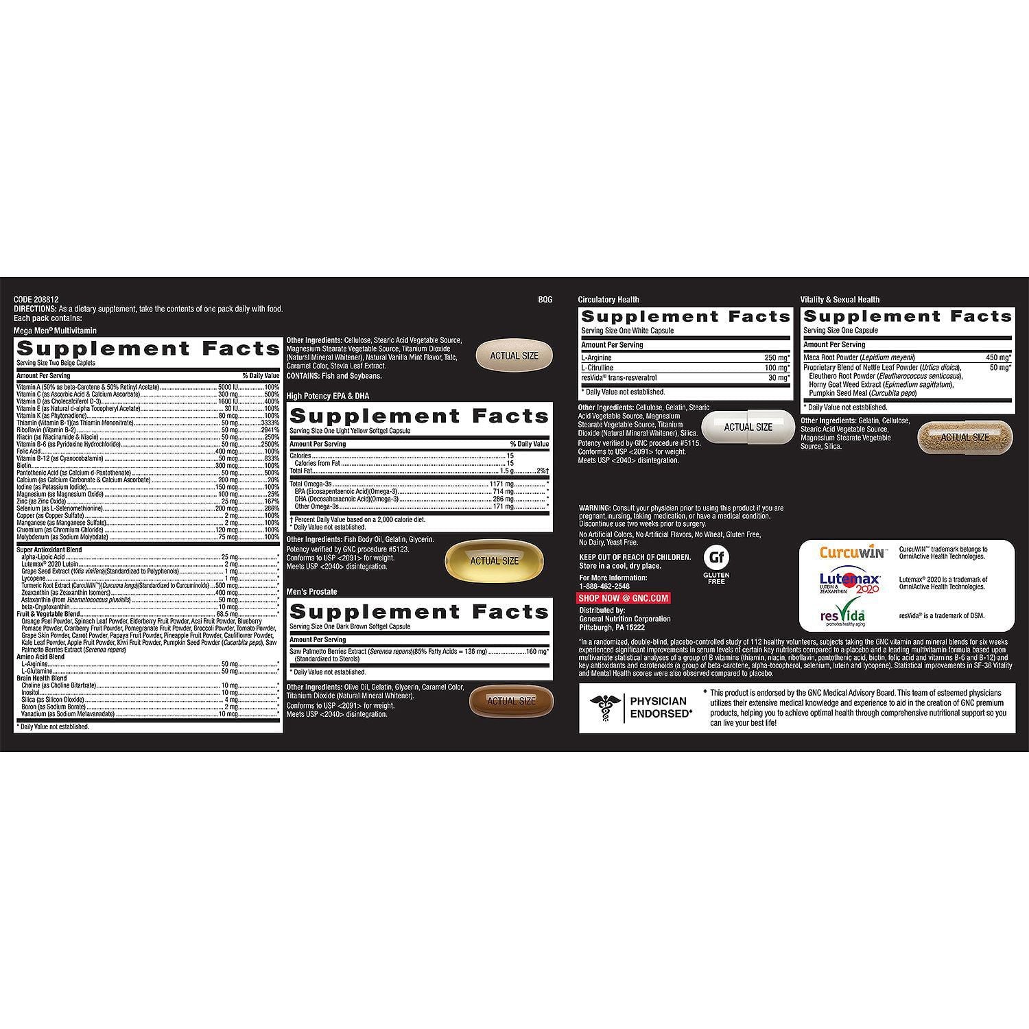 GNC Mega Men Performance & Vitality Vitapak EasyOptionXY LLC