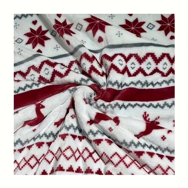 1pc Cozy Christmas Sherpa Blanket - Soft Plush Winter Cabin Throw Blanket for Boys and Girls - Holiday Reindeer Snowflakes Fleece Blanket with Warm and Fuzzy Texture for Cold Weather