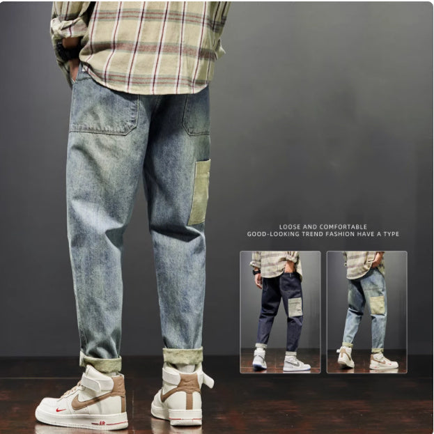 New Trendy Loose Straight Tube Haren Workwear Nine Quarter Jeans Lootquake LLC
