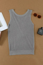 Gray Crisscross Hollow-out Knit Tank Top - SJB-DIAMOND ELITES