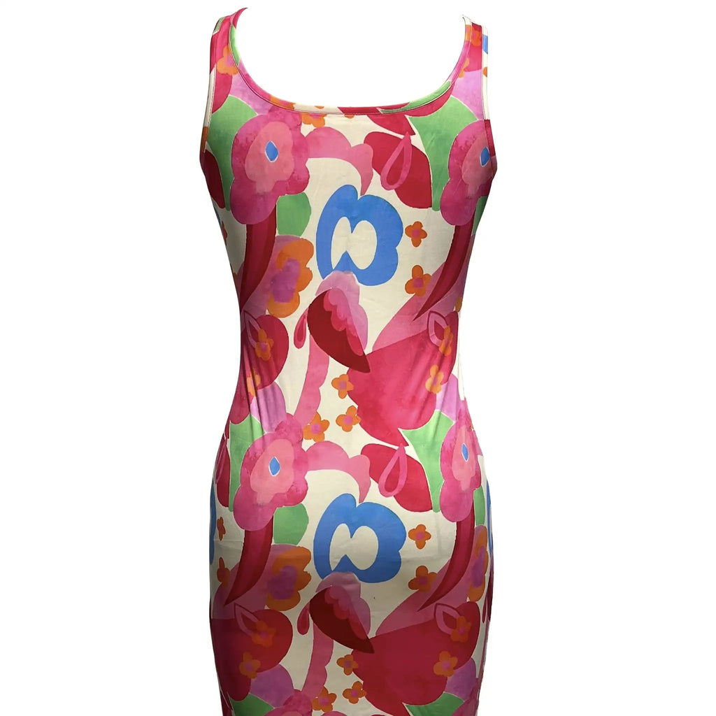 Ladies' Casual Printed Dress With Waist Cinching To Show Off Figure, U-neck Vest, Hip Hugging Dress - SJB-DIAMOND ELITES