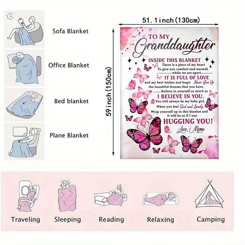 Soft Cozy Flannel Blanket - Butterfly Printed - A Perfect Holiday Gift for Granddaughter From Grandma!