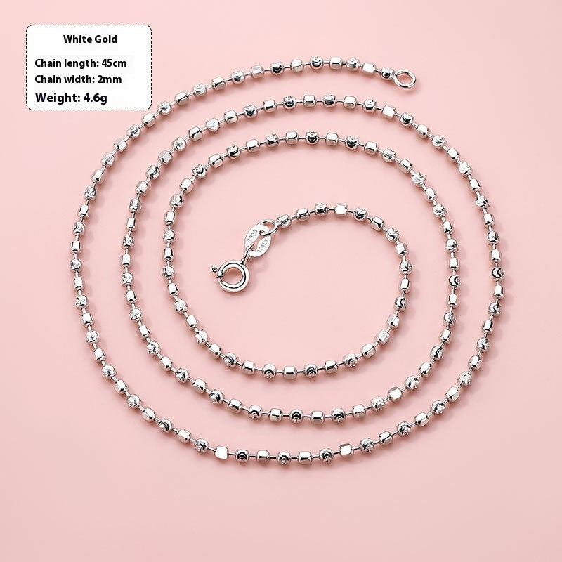 Sterling Silver Moon Beads Hexagon Beads Necklace For Women Pi-Mart