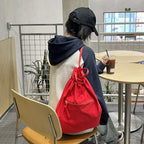 Casual bag women's summer large capacity bundle bucket bag, drawstring fabric backpack unisex, nylon backpack purse lightweight