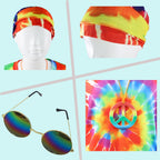 70s Outfits Boys 4Pcs Hippie Costume Accessories Kids Colorful Dye tshirt for Theme Party 60s 70s for 4-12 years - SJB-DIAMOND ELITES
