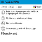 HP DeskJet 3772 All-in-One Wireless Color Inkjet Printer, 6 Months FREE ink with HP Instant Ink EasyOptionXY LLC