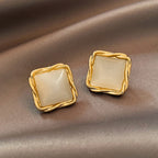 Cat's Eye Flower Earrings High Sense Opal Square Triangle Geometry Earrings Pi-Mart