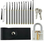 Locksmith Hand Tools Lock Pick Set Transparent Visible Cutaway Practice Padlock With Broken Key Removing Hooks 15pcs set Pi-Mart